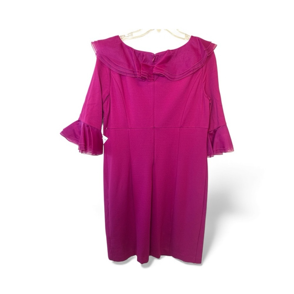 Nue by Shani Fuschia Ruffled 3/4 Sleeve Sheath Dress - Picture 3 of 10